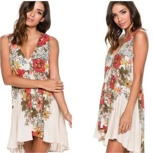 Free People Asymmetrical Floral Dress - Red and Cream